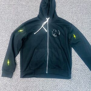 Black Zip-Up Hoodie with Yellow Lightning Accents